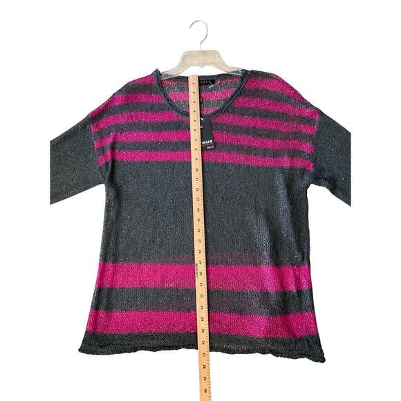 Cyrus Sweater Open Knit 3/4 Sleeve Pullover Striped Glitter Pink Large - Picture 2 of 7